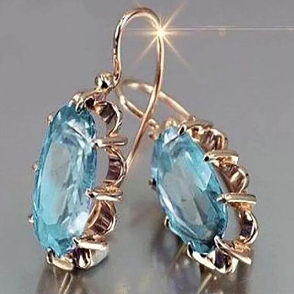 Gold Austrian Crystal Leverback Earrings for Women 18K Gold Plated Dangle Hoop - Picture 3 of 6